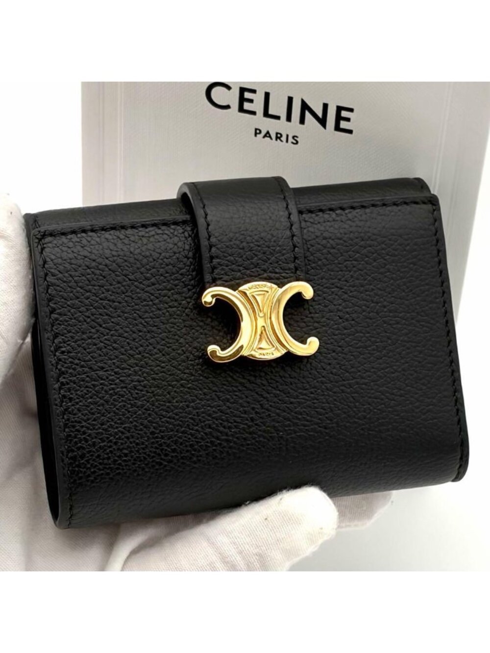 Celine Wallet Fine Strap Triomphe Black